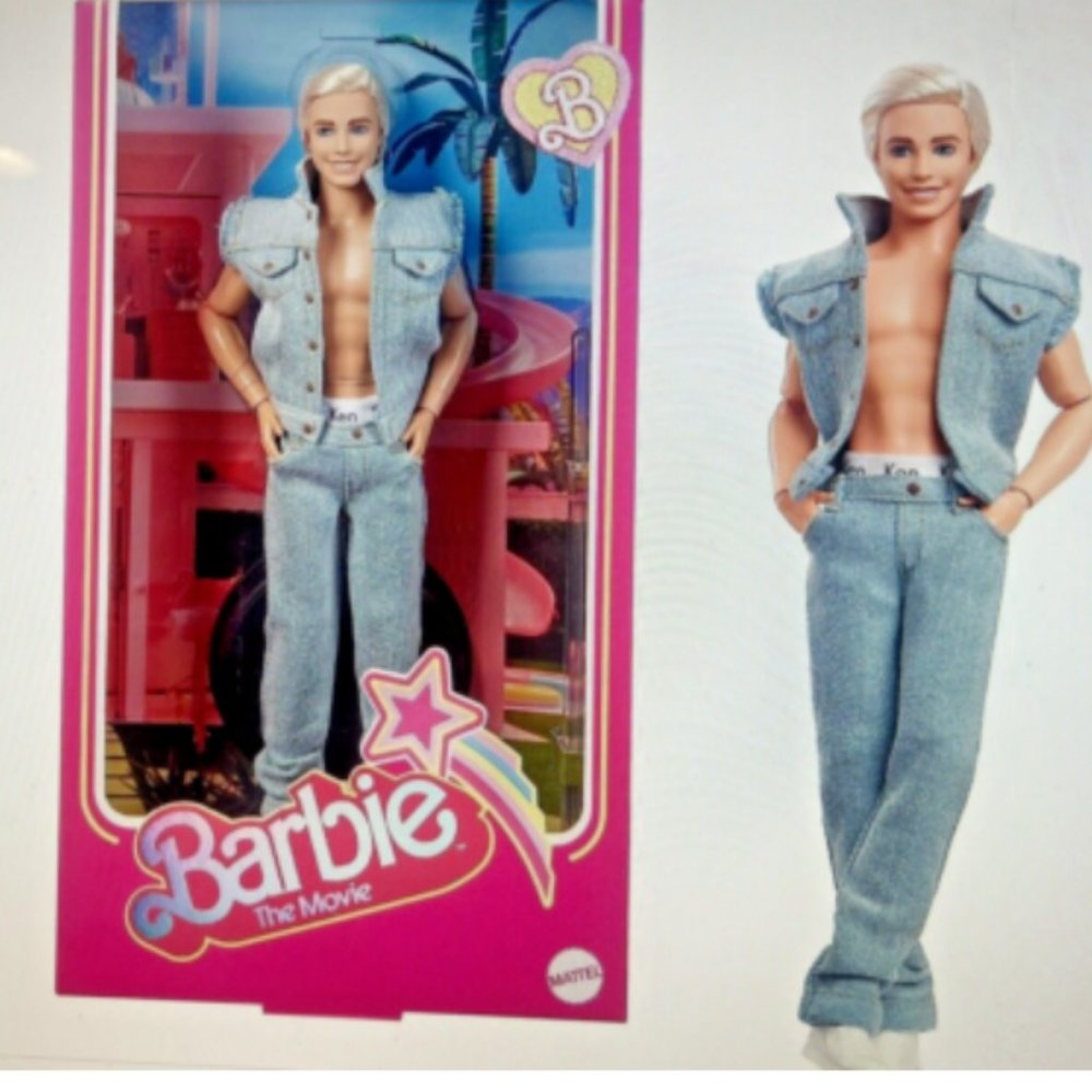 Barbie The Movie Ken Doll in Denim Branded Underwear Collectible Figure